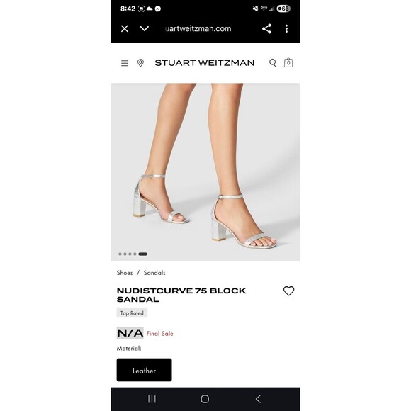 Stuart Weitzman Nudistcurve 75 Silver Block Heel Sandal Size 9.5 Shoes - Picture 11 of 12